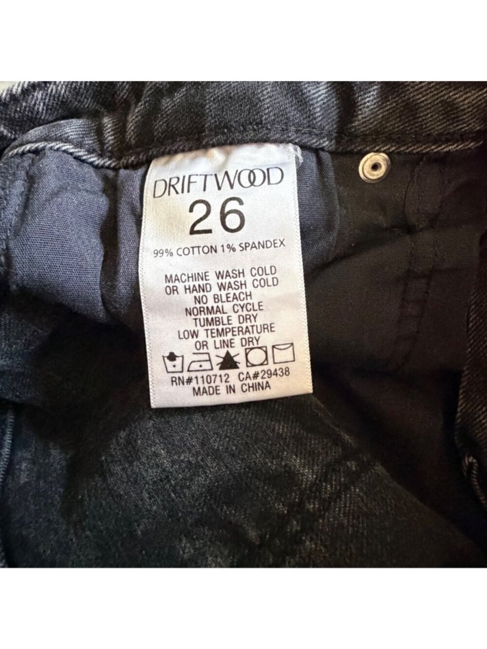 DRIFTWOOD Kelly Embroidered Dark Gray Acid Washed Denim Size 26 - Picture 6 of 6